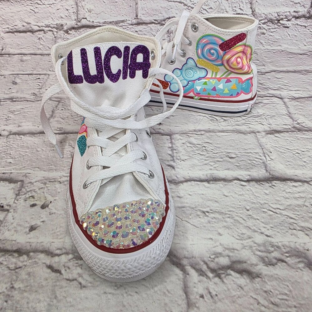 Girls Shoes Custom Converse All Star Youth High-Tops LUCIA Sz 2 & Puma Sz 2C - Picture 2 of 11